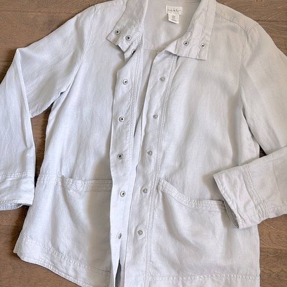Nicole Miller Linen Lyocell Blend Eggshell Light Jacket Pockets Snaps Small - Picture 1 of 9